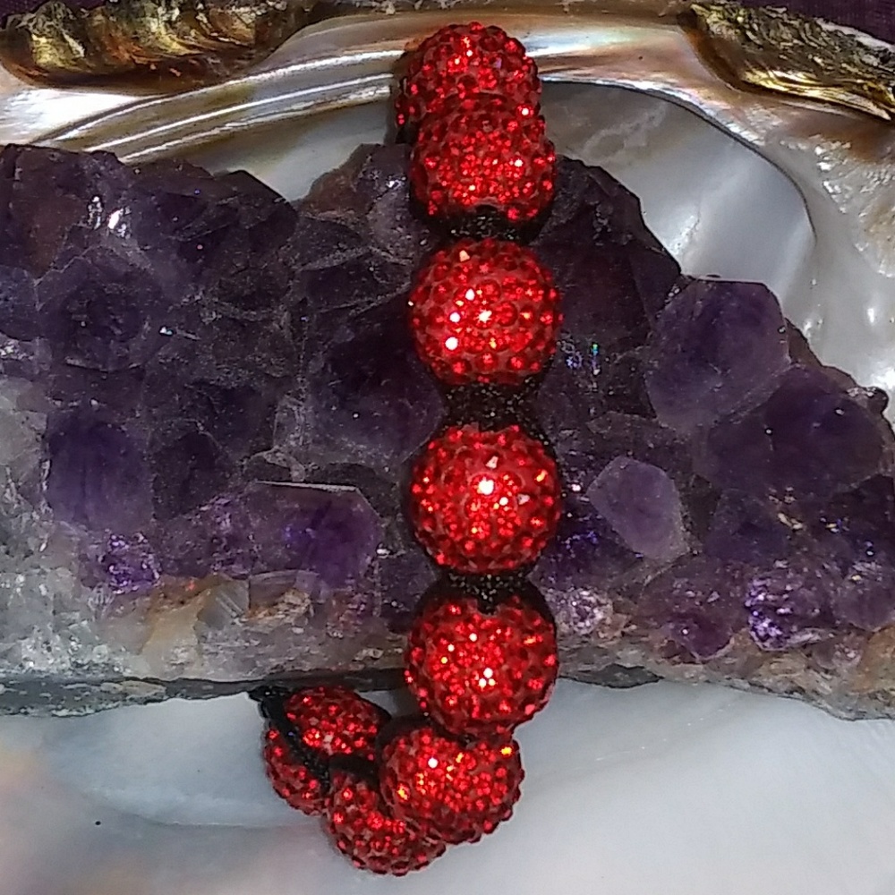 Bright cherry red bling bracelet adjustable